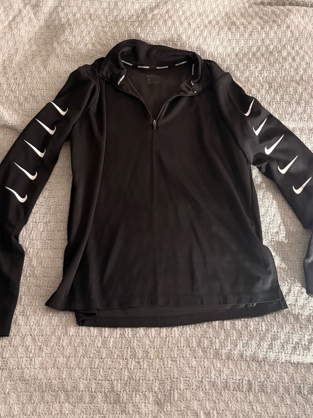 Nike Women's Black Long-Sleeve Quarter-Zip Top with White Swoosh Accents